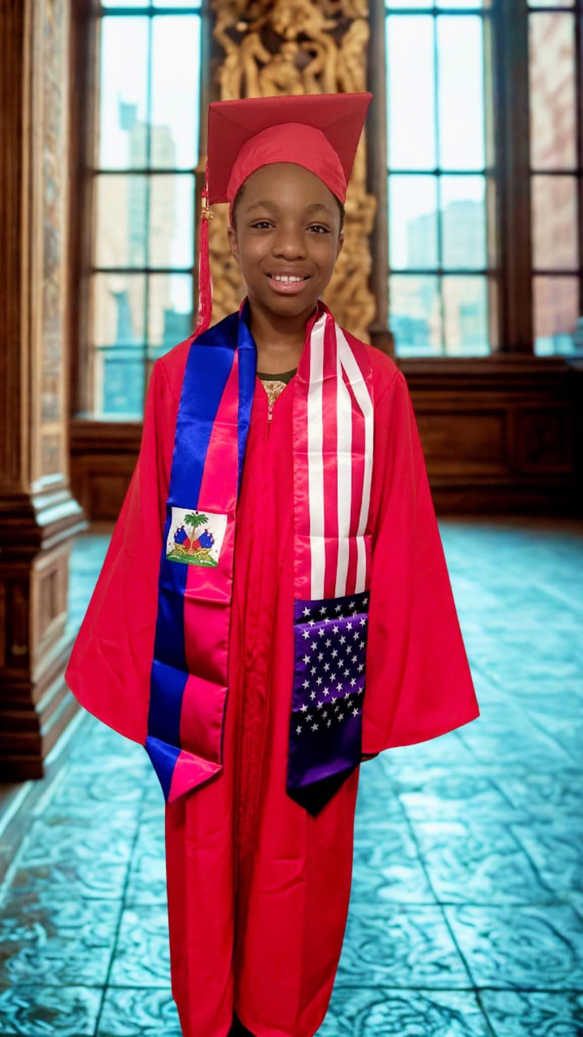 Haitian American Graduation Stole 🇭🇹🇺🇸 | Elementary & Middle School Graduate Sash